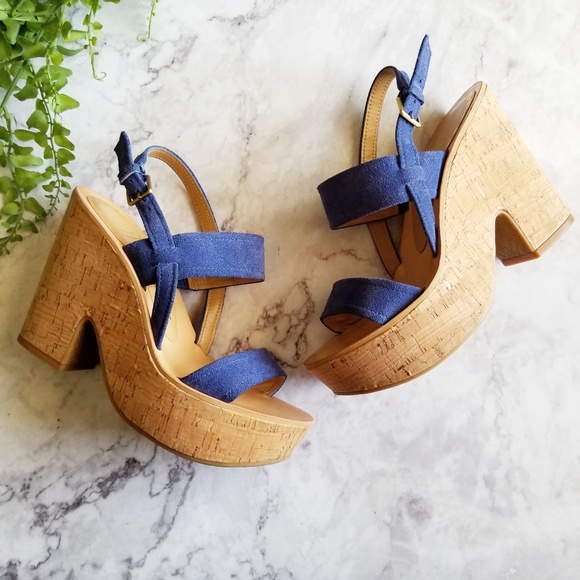 Dolce Vita Shoes - Dolce Vita | Rita Blue Suede Cork Platform Sandals